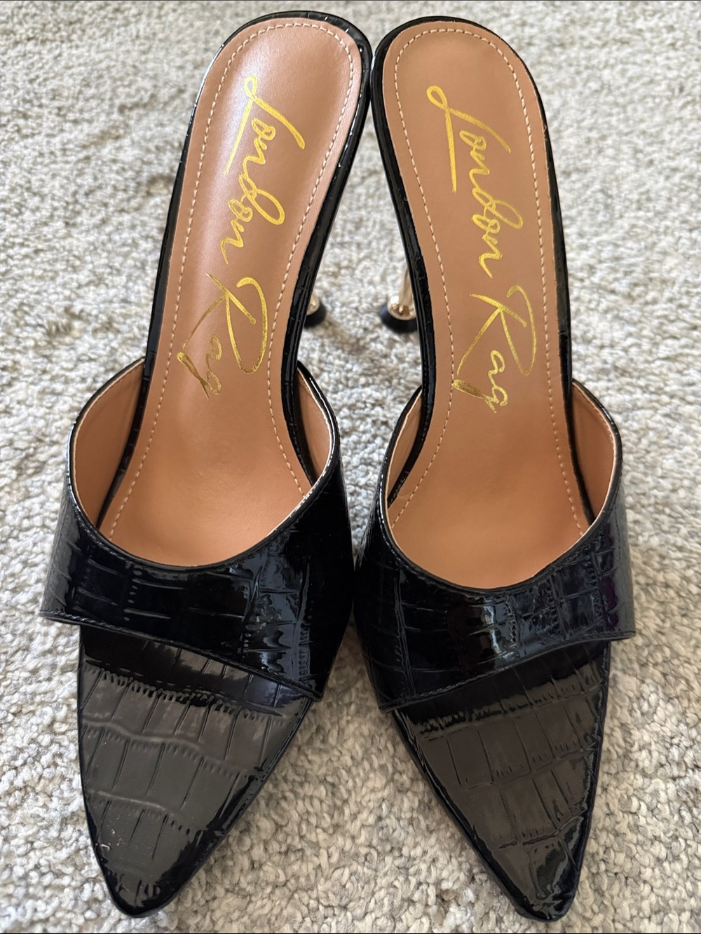 London Rag Black Croc-Embossed Pointed Mules